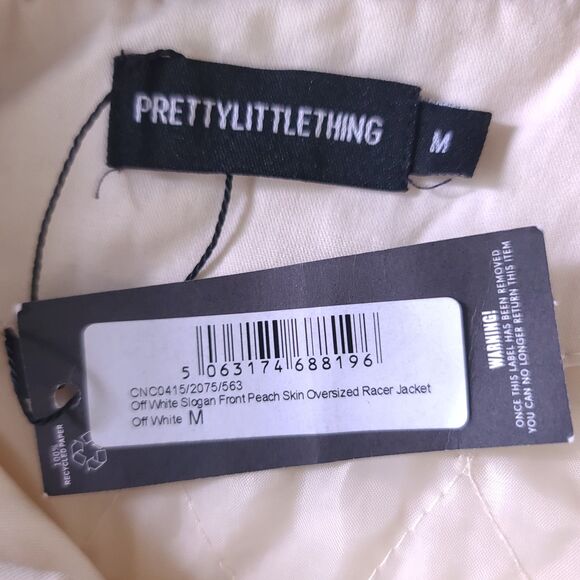 NEW Pretty Little Thing Off White Oversized Racer Bomber Jacket Snap Button Sz M - Picture 9 of 16